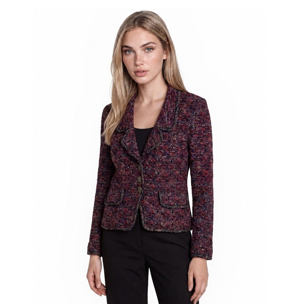 St. John Multicolor Tweed Blazer - Plum & Navy Hues